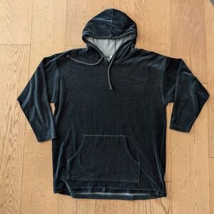 Vtg Lord & Taylor Dark Green Velvet Hoodie‎ Pullover Sweatshirt Casual Comfy M